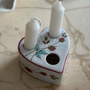Vintage Floral Ceramic Heart Candle Holder made in Italy